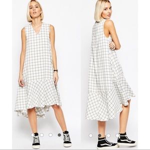 ASOS WHITE Trapeze Dress in Grid Print